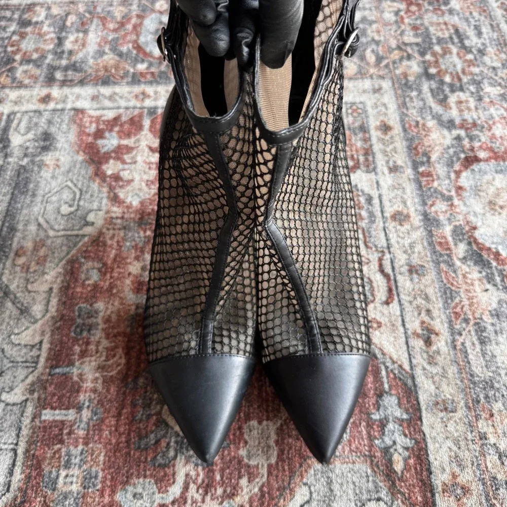 Nine West Black‎ Mesh Pointed Toe Stiletto Heel Ankle Booties Women's Size 9M